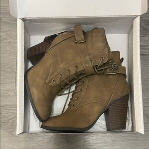 Brown Lace-Up Heeled Booties